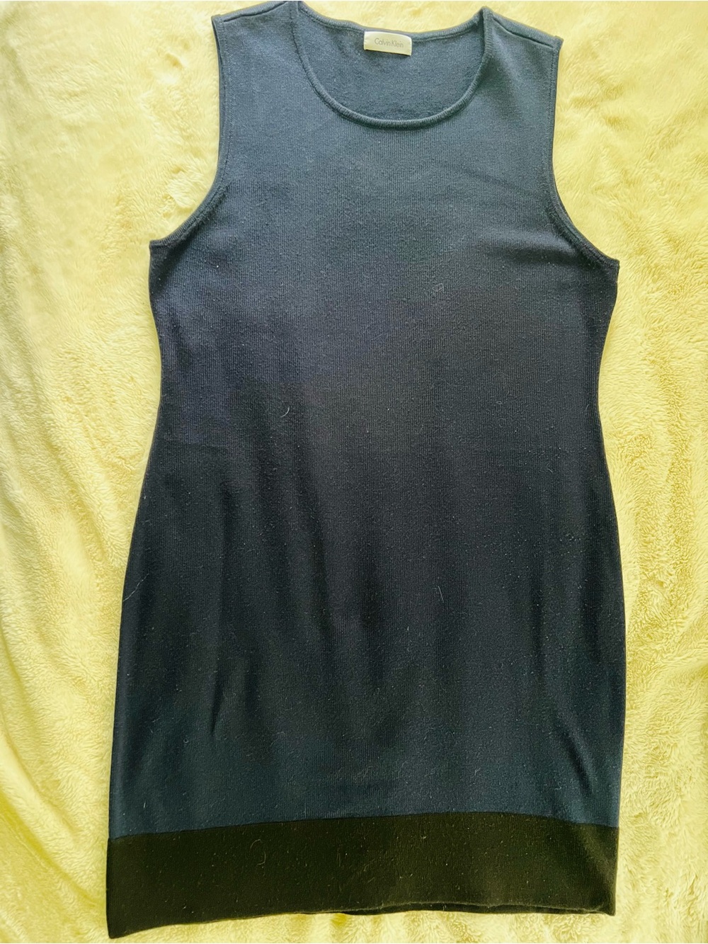 Calvin Klein Navy Sleeveless Knit Shift Dress with Black Hem